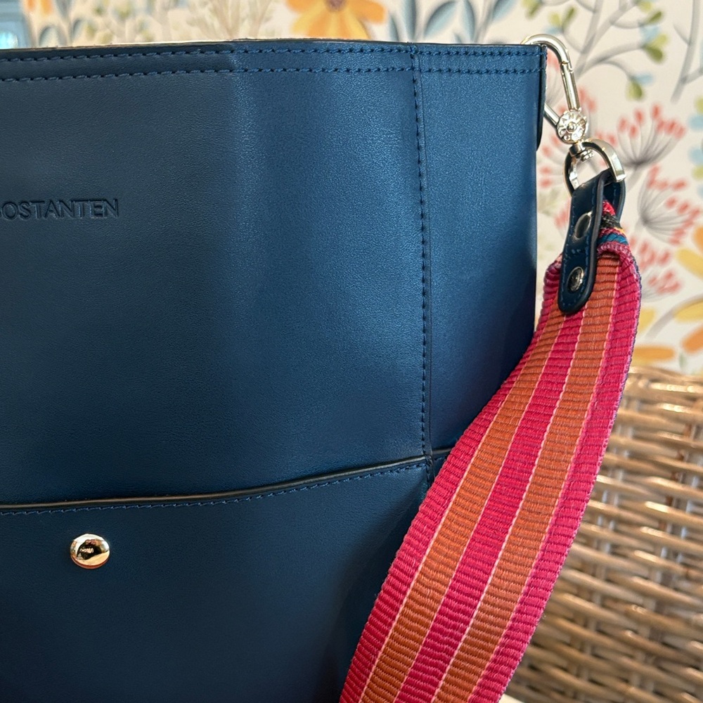 Bostanten Lotty Leather Hobo Bag in Navy Blue with Colorful Strap - Picture 4 of 14